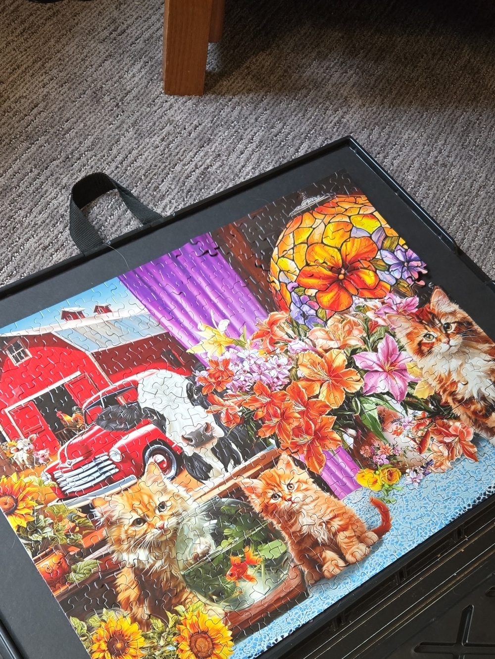 Colorful Farm Cats Jigsaw Puzzle - Orange, Purple, Red